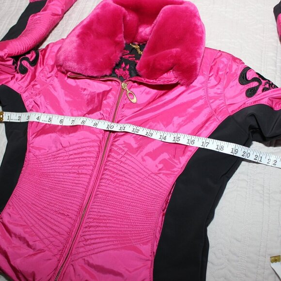 Obermeyer Womens Vintage Ski Snowboard Jacket Coat Pink Black Size 2 Embroidery - Picture 11 of 15